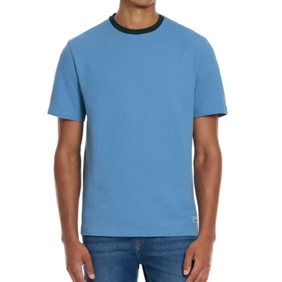 NEW Scotch & Soda Amsterdam Men's L Blue Textured T-Shirt 97% Cotton - Picture 1 of 8